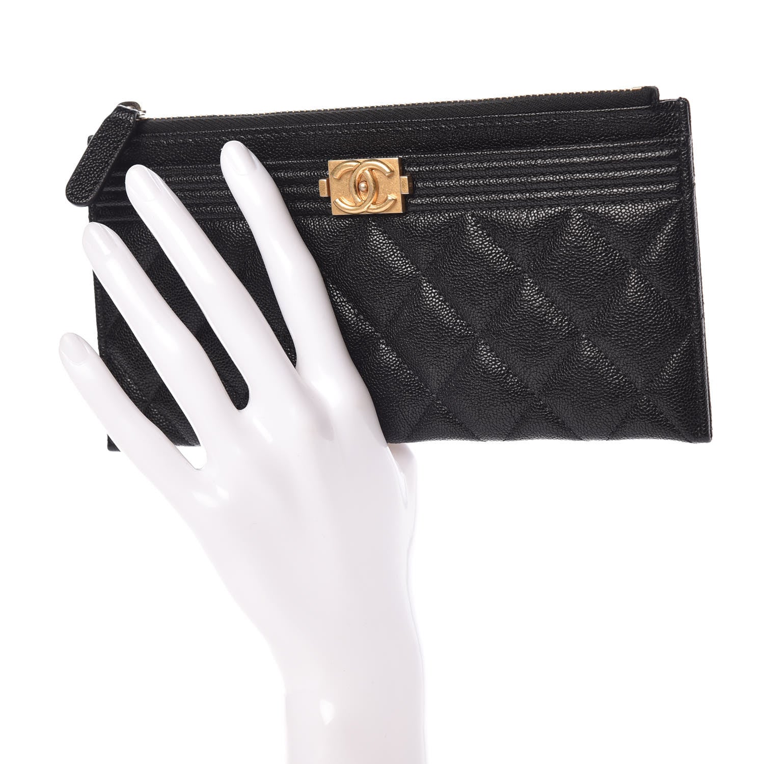 Chanel Caviar Quilted Classic Zip Boy Pouch Black 2 of 10