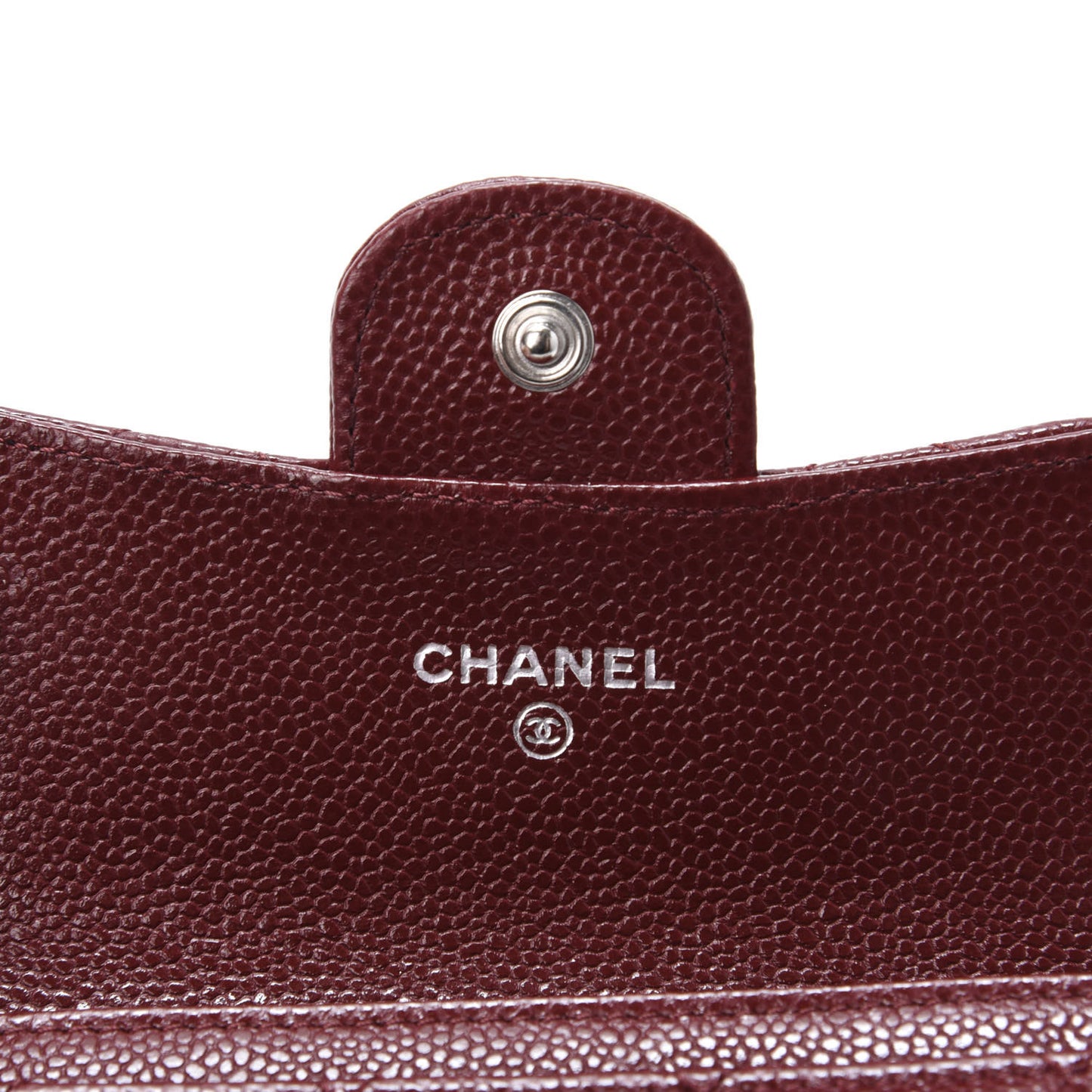 Iridescent Caviar Quilted Flap Card Holder Wallet Burgundy