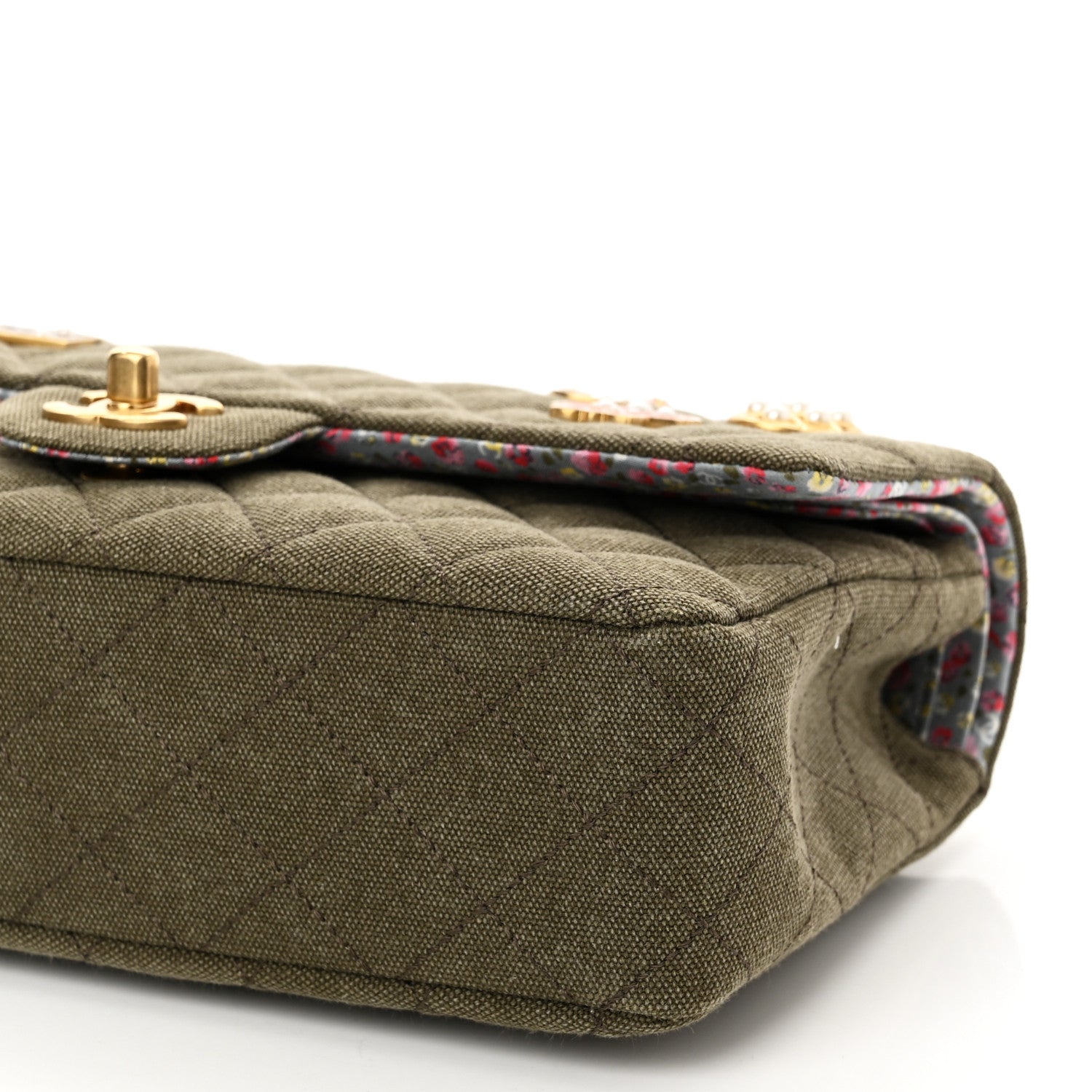 Chanel Canvas Quilted Coco Cuba Charms Medium Double Flap Khaki 10 of 10