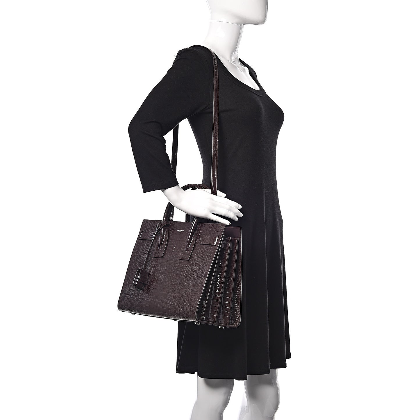 Calfskin Crocodile Embossed Small Sac de Jour Prune