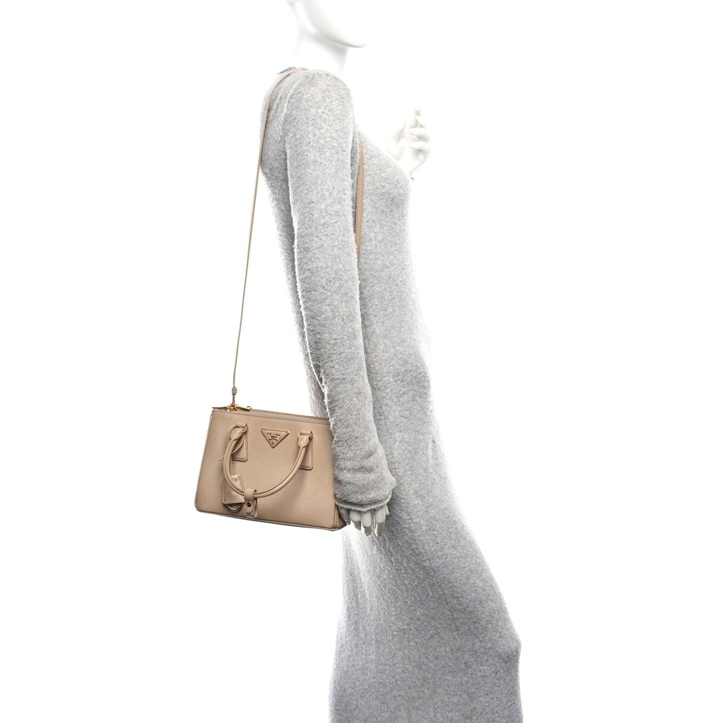 Saffiano Lux Mini Galleria Double Zip Tote Sabbia