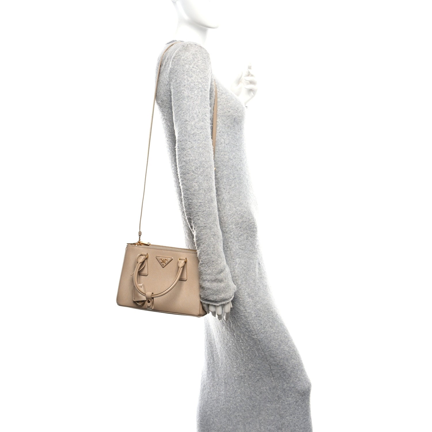 Prada Saffiano Lux Mini Galleria Double Zip Tote Sabbia 2 of 10