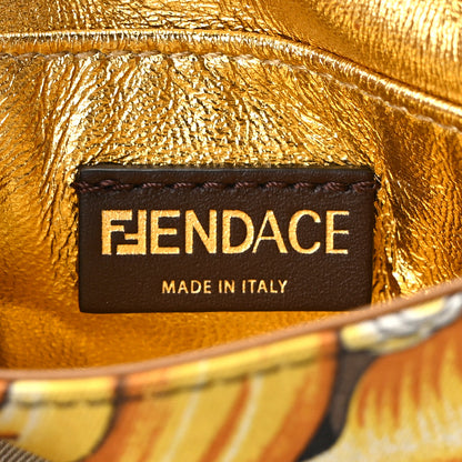 Fendi X VERSACE Silk Fendace FF Baroque Nano Brooch Baguette Charm Black Gold 6 of 12