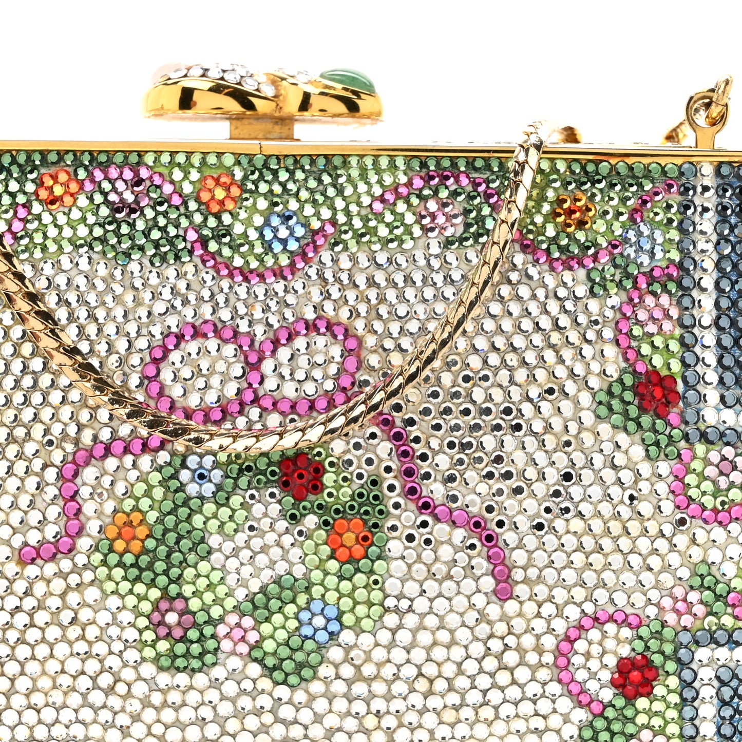 Crystal Flower Minaudiere Clutch Gold Multicolor