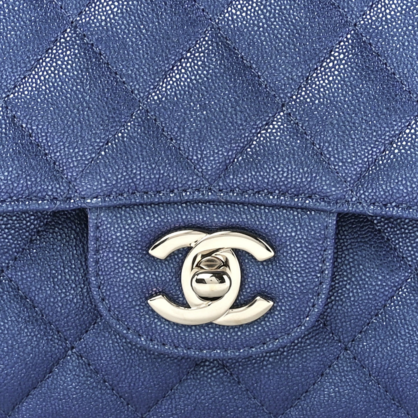 Iridescent Caviar Quilted Medium Double Flap Dark Blue
