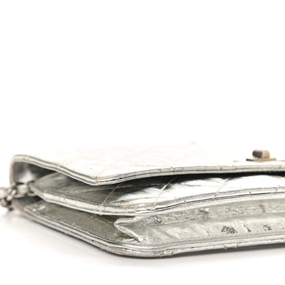 Chanel Metallic Striped Calfskin Reissue Wallet On Chain WOC Silver 17 of 19