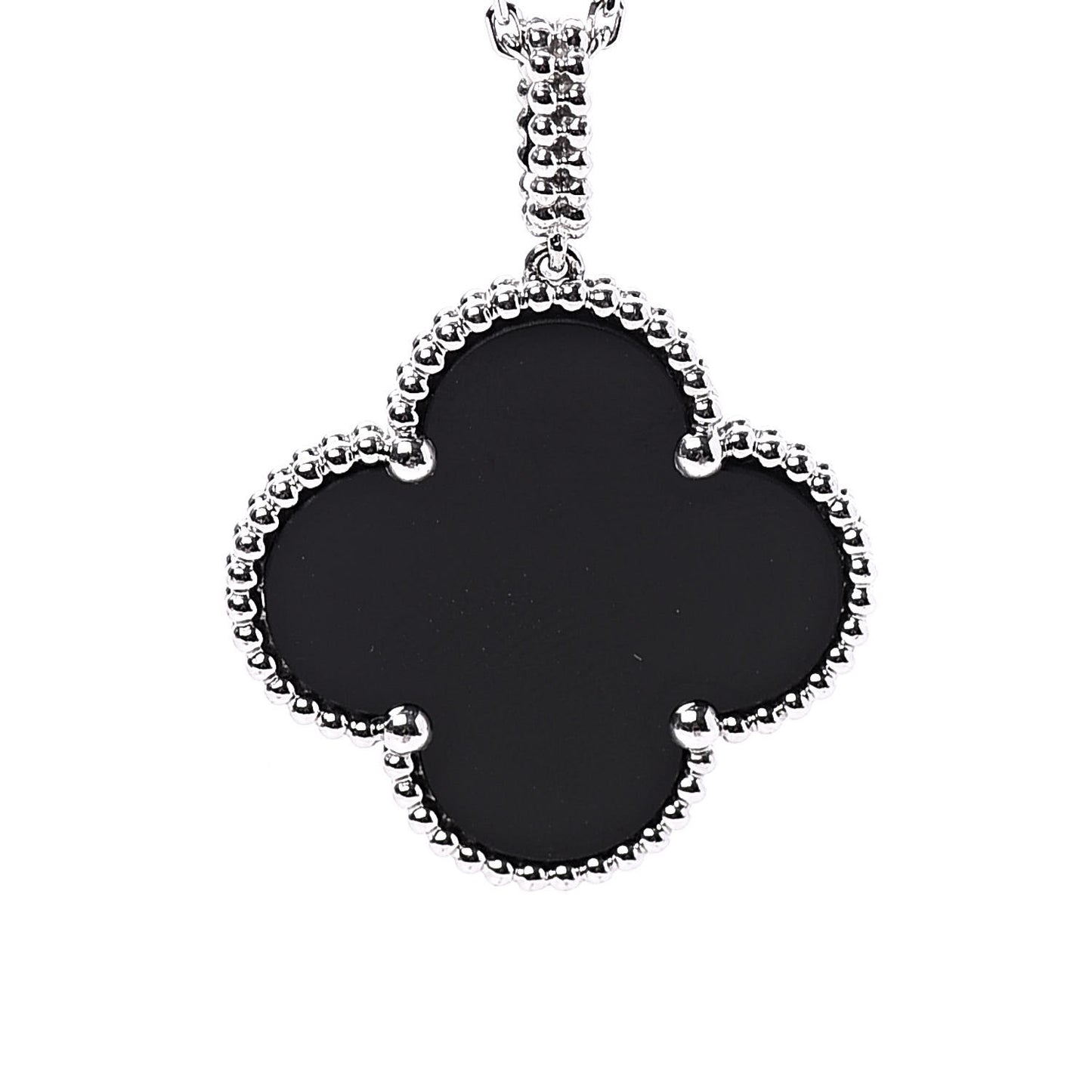 18K White Gold Black Onyx Magic Alhambra Pendant Necklace