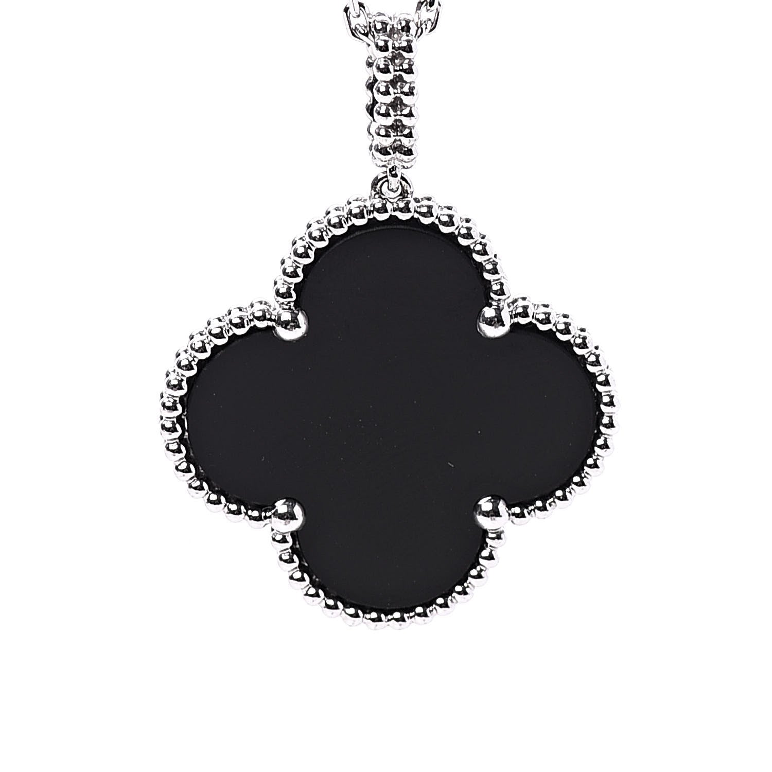 Van Cleef & Arpels 18K White Gold Black Onyx Magic Alhambra Pendant Necklace 4 of 9