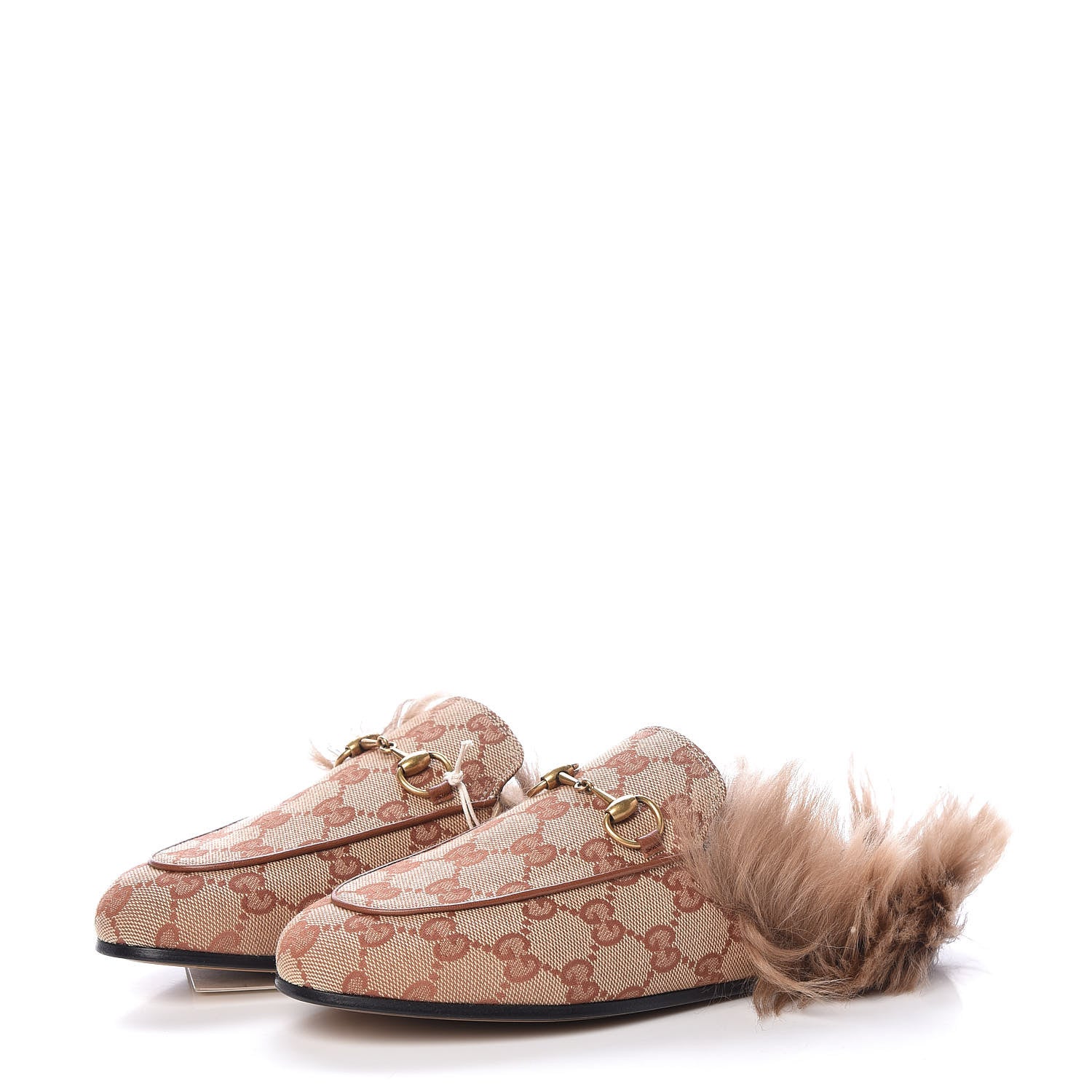 Gucci GG Monogram Fur Womens Princetown Slippers 35.5 Beige Ruggine Rust 3 of 8