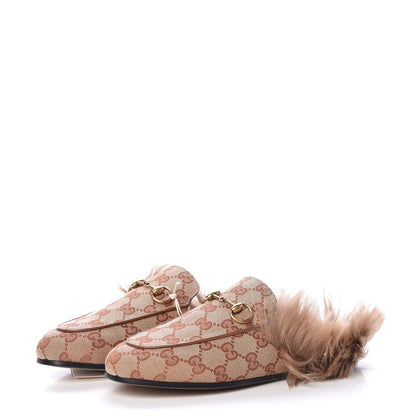 Gucci GG Monogram Fur Womens Princetown Slippers 35.5 Beige Ruggine Rust 3 of 8