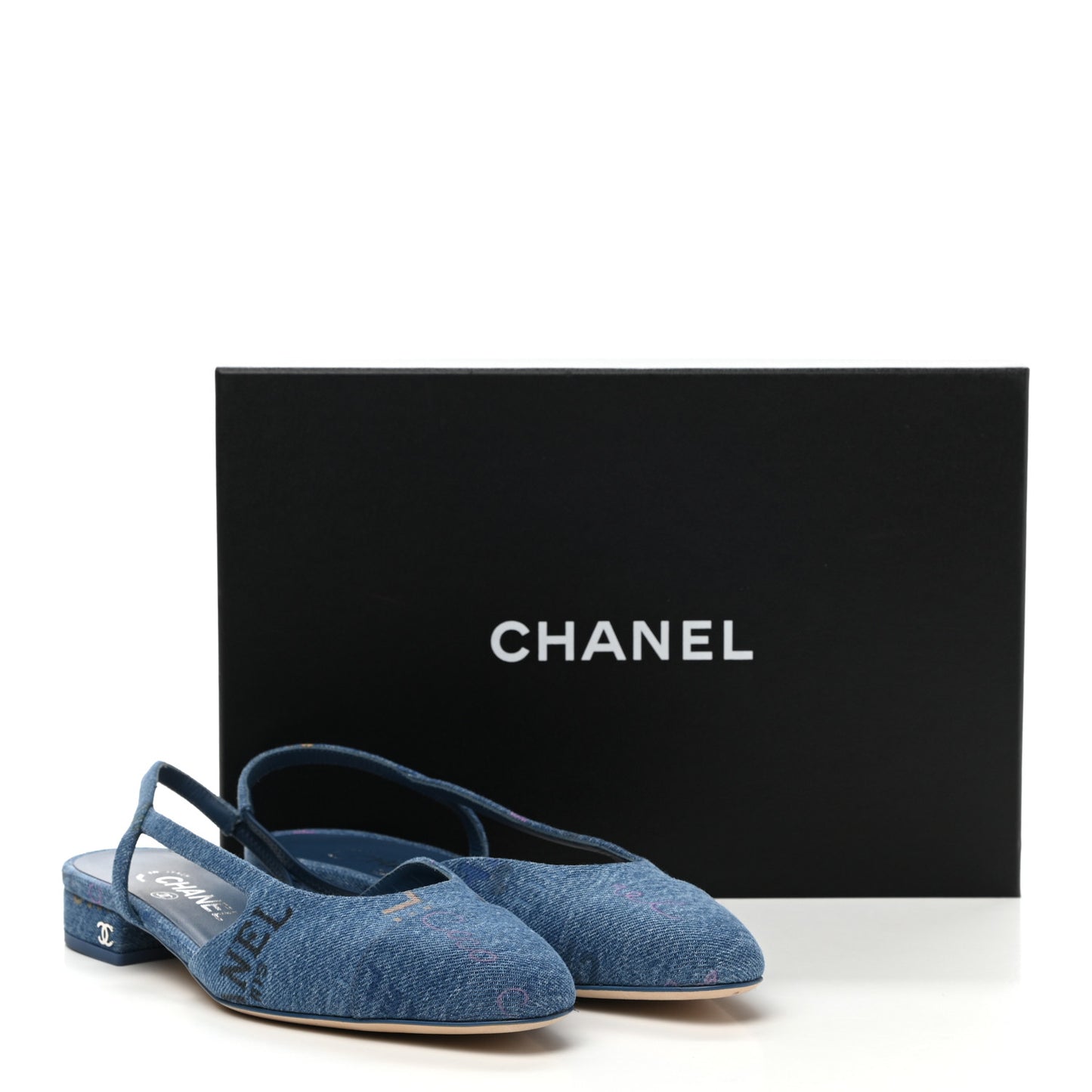 Denim Cap Toe CC Slingback Flats 38 Light Blue Multicolor