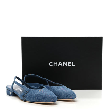 Chanel Denim Cap Toe CC Slingback Flats 38 Light Blue Multicolor 10 of 10
