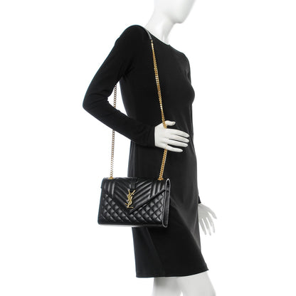 Saint Laurent Grain De Poudre Textured Mixed Matelasse Triquilt Medium Monogram Satchel Black 2 of 8