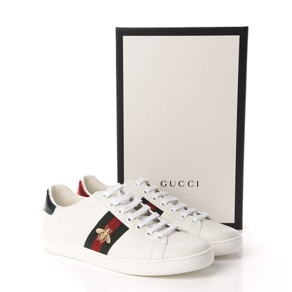 Gucci Calfskin Ayers Web Bee Embroidered Womens Ace Sneakers 38.5 White Green 10 of 10