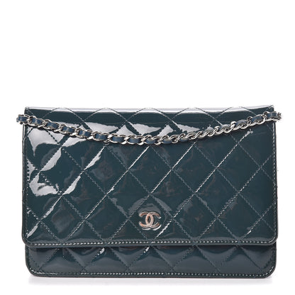 Chanel Patent Quilted Wallet On Chain WOC Blue 1 of 11