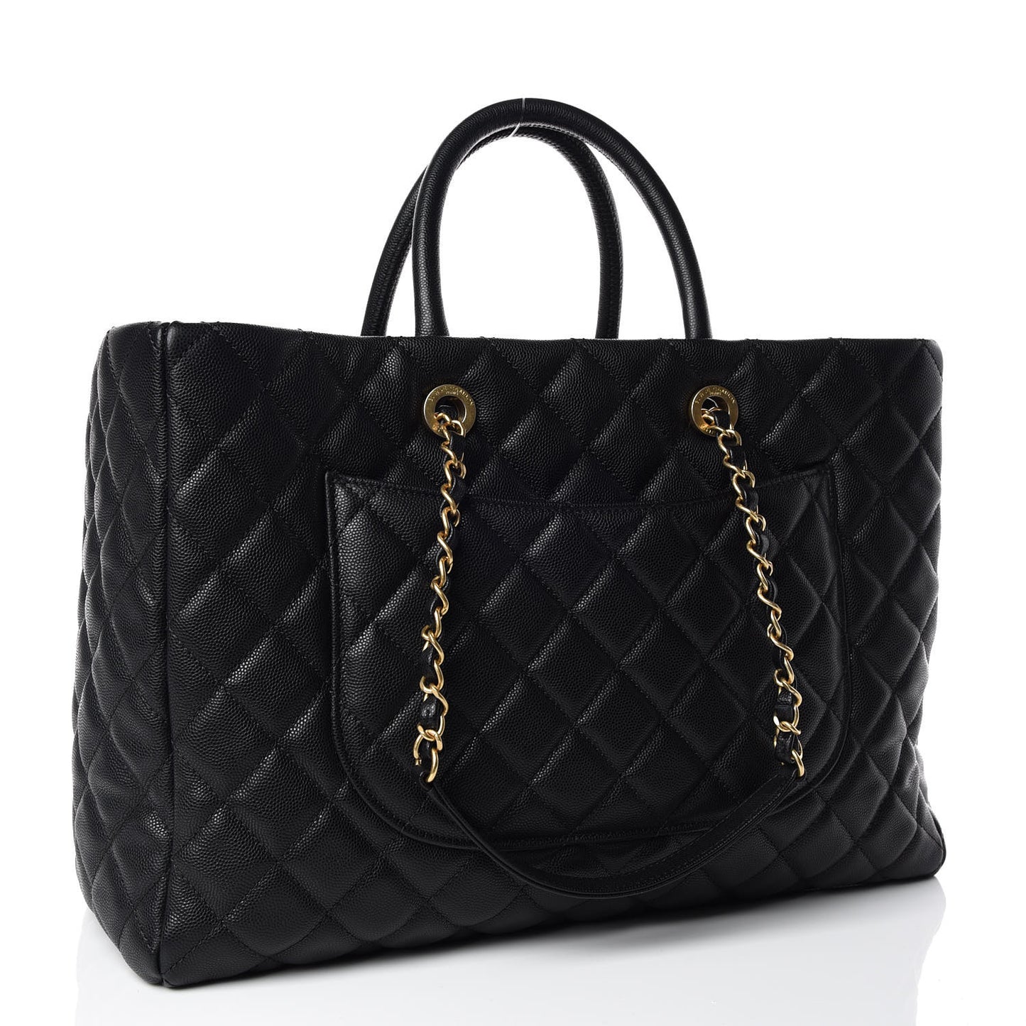 Caviar Quilted Large Coco Handle Shopping Tote Black