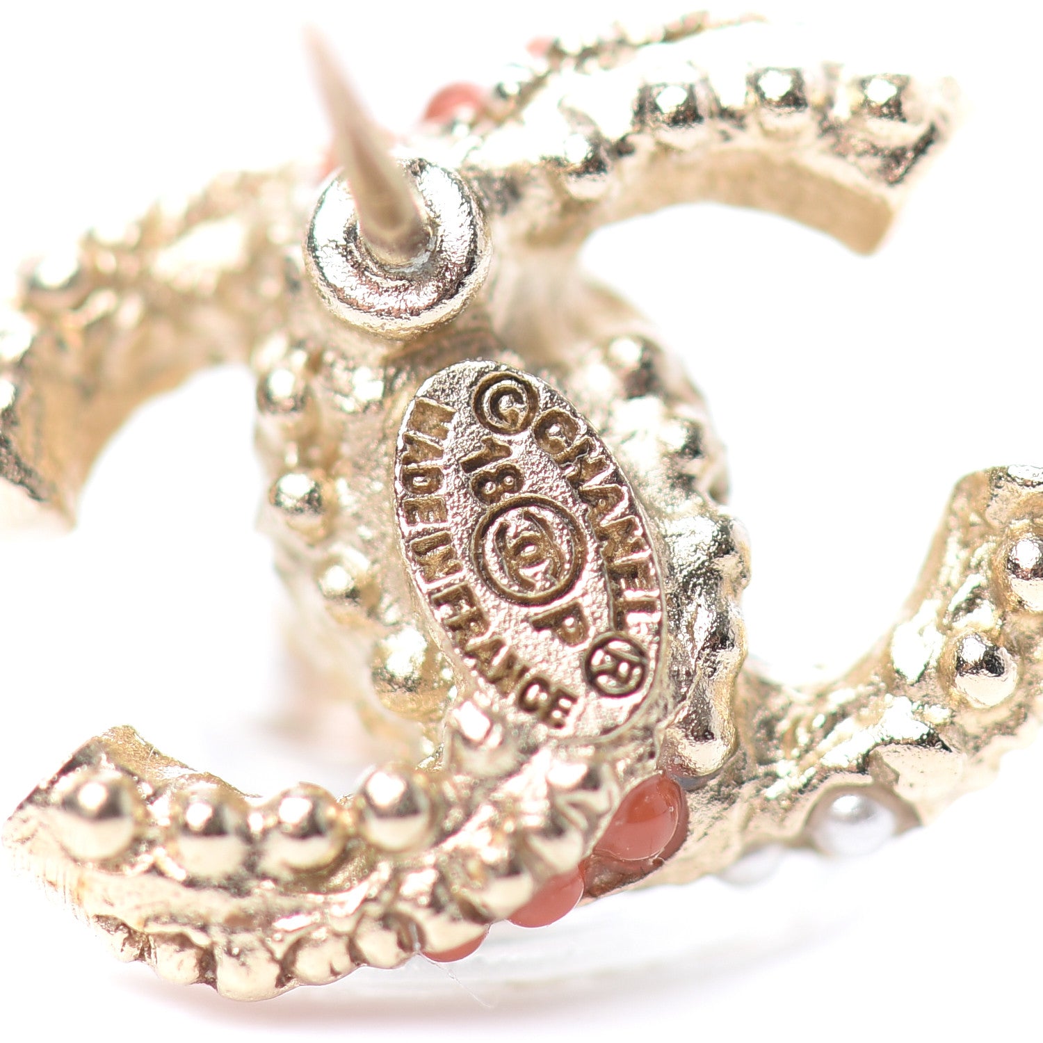 Chanel Pearl Bead CC Earrings Light Gold Orange 4 of 5