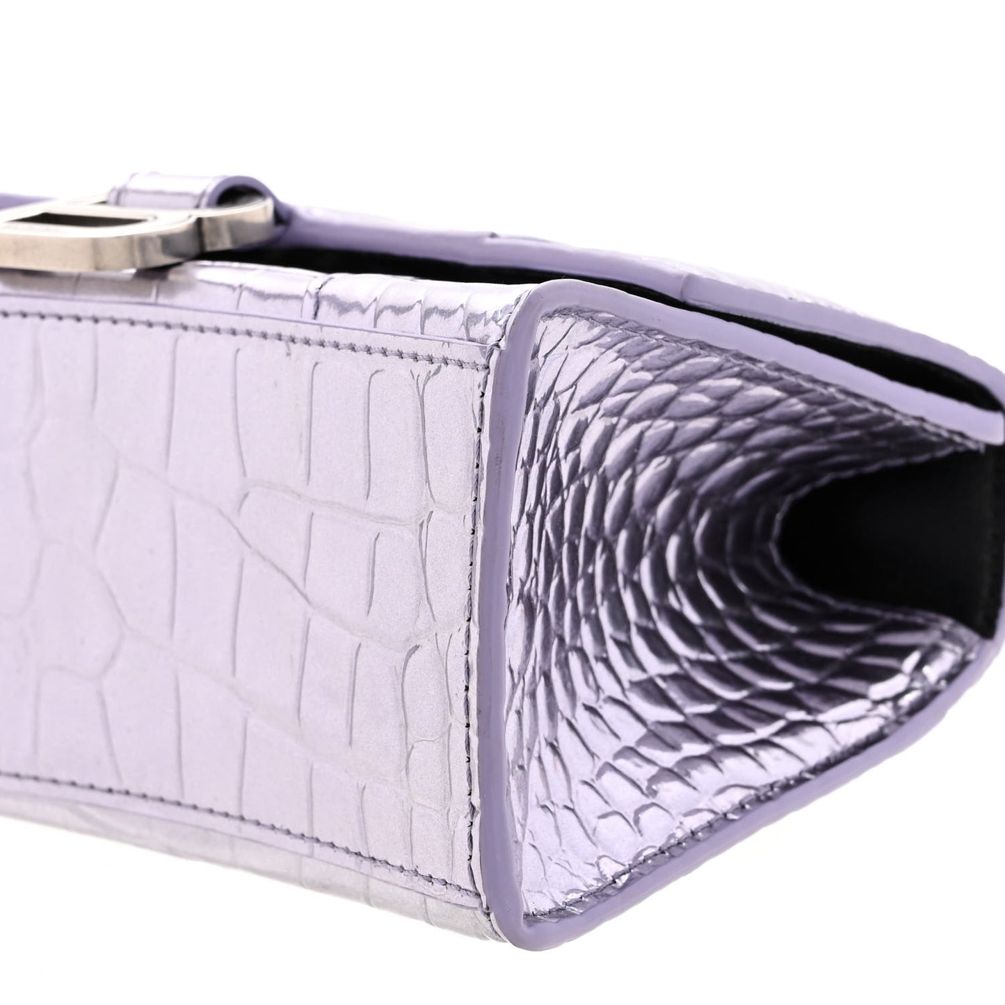 Metallic Calfskin Crocodile Embossed Hourglass Top Handle Bag XS Lilac