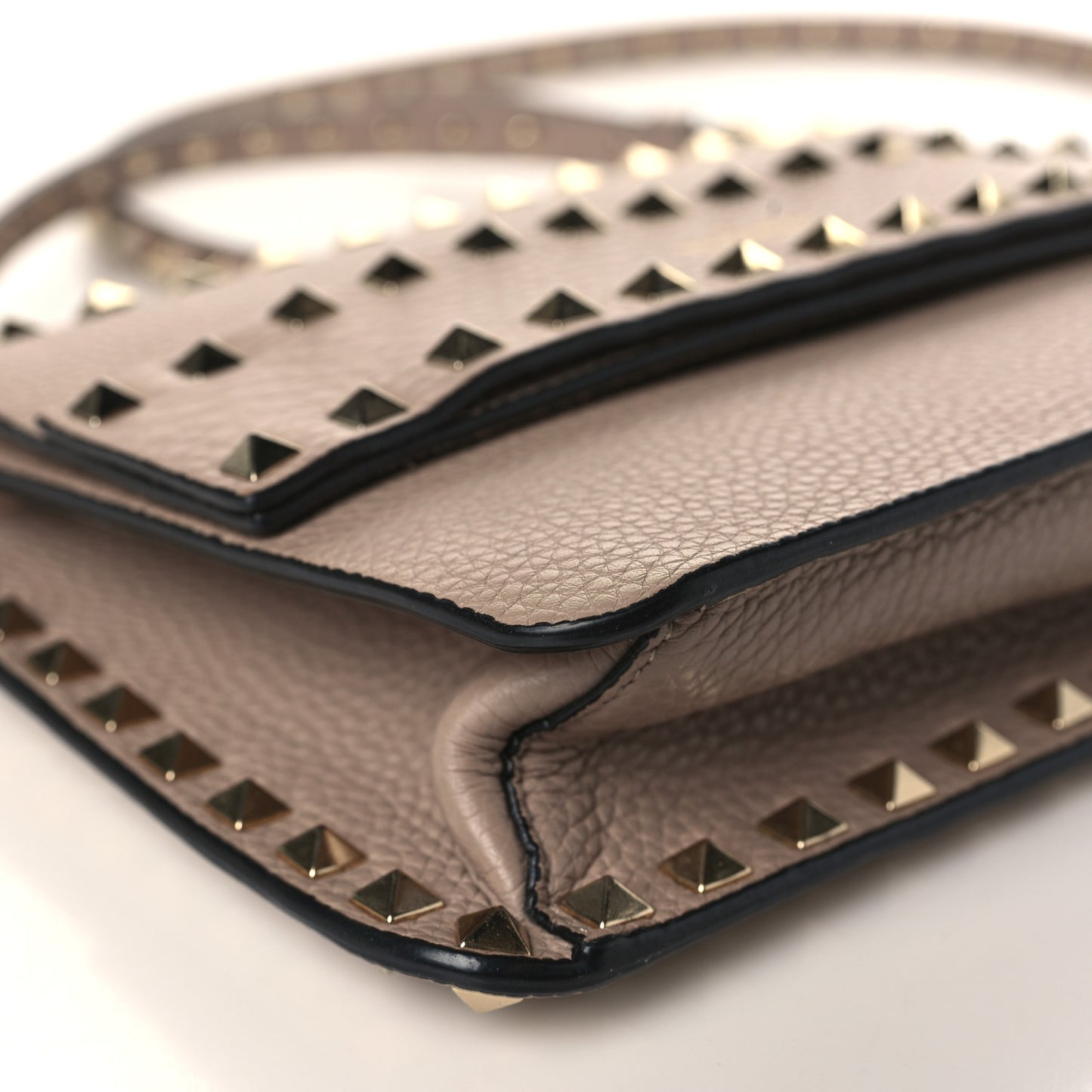 Grained Calfskin Small Rockstud Flap Crossbody Bag Poudre