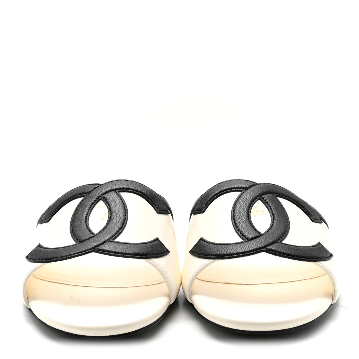 Lambskin CC Cutout Mules 37 Ivory Black