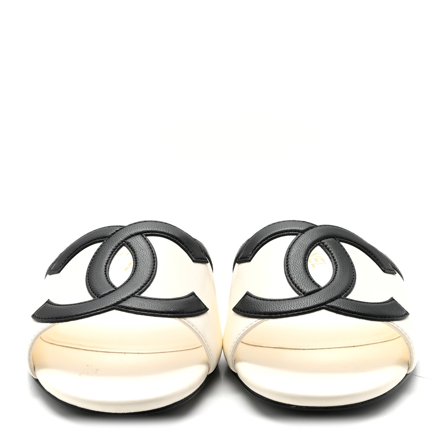 Chanel Lambskin CC Cutout Mules 37 Ivory Black 3 of 10