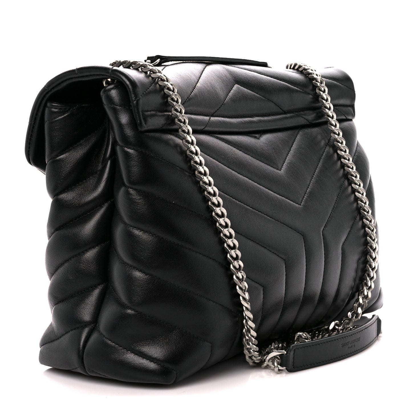 Calfskin Y Quilted Monogram Medium Loulou Chain Satchel Black