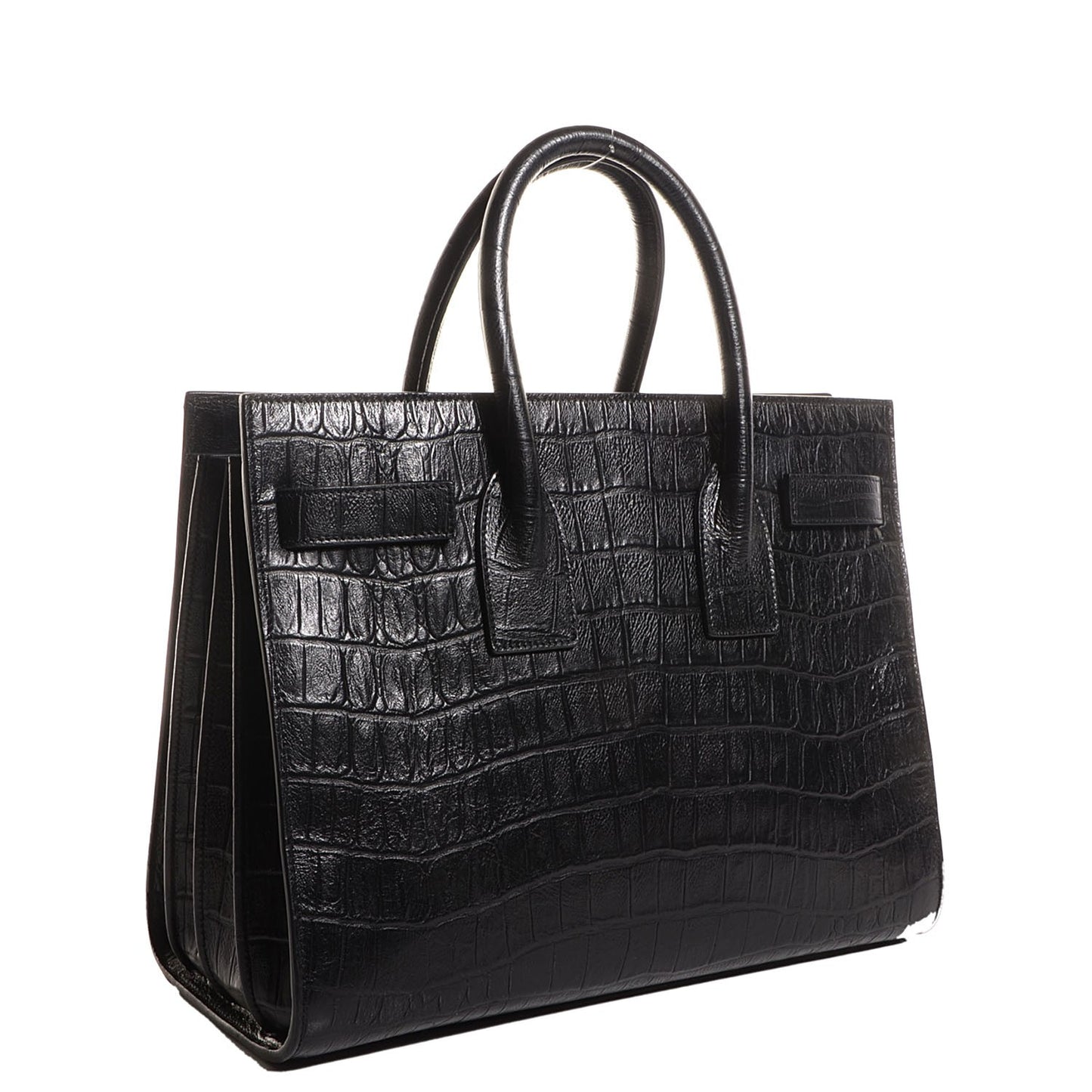 Calfskin Crocodile Embossed Small Sac de Jour Bag Black