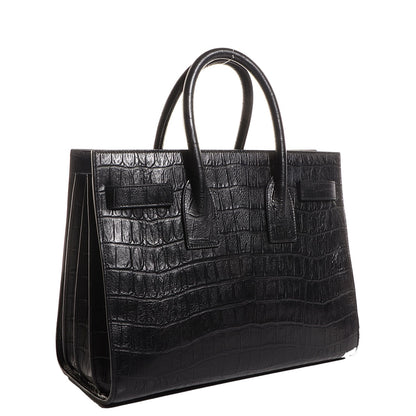 Saint Laurent Calfskin Crocodile Embossed Small Sac de Jour Bag Black 3 of 7