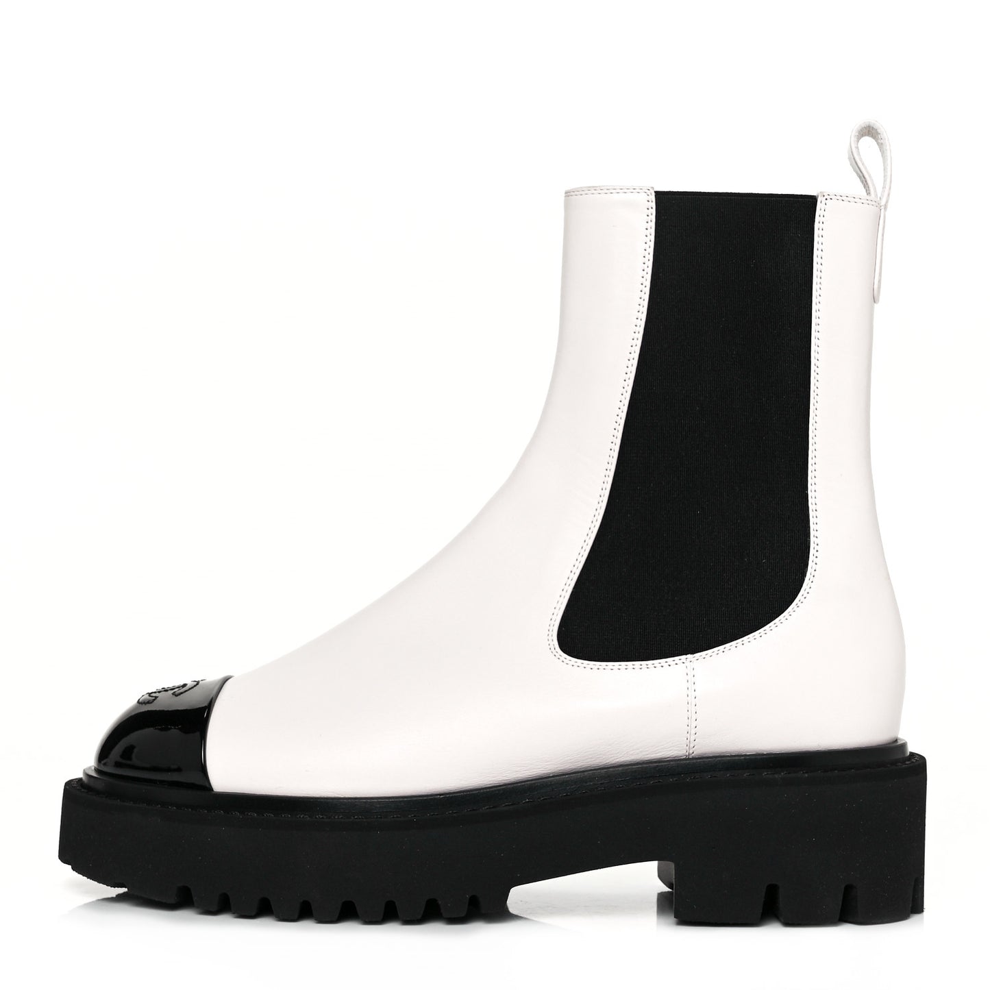 Patent Calfskin Cap Toe CC Ankle Boots 37 White Black