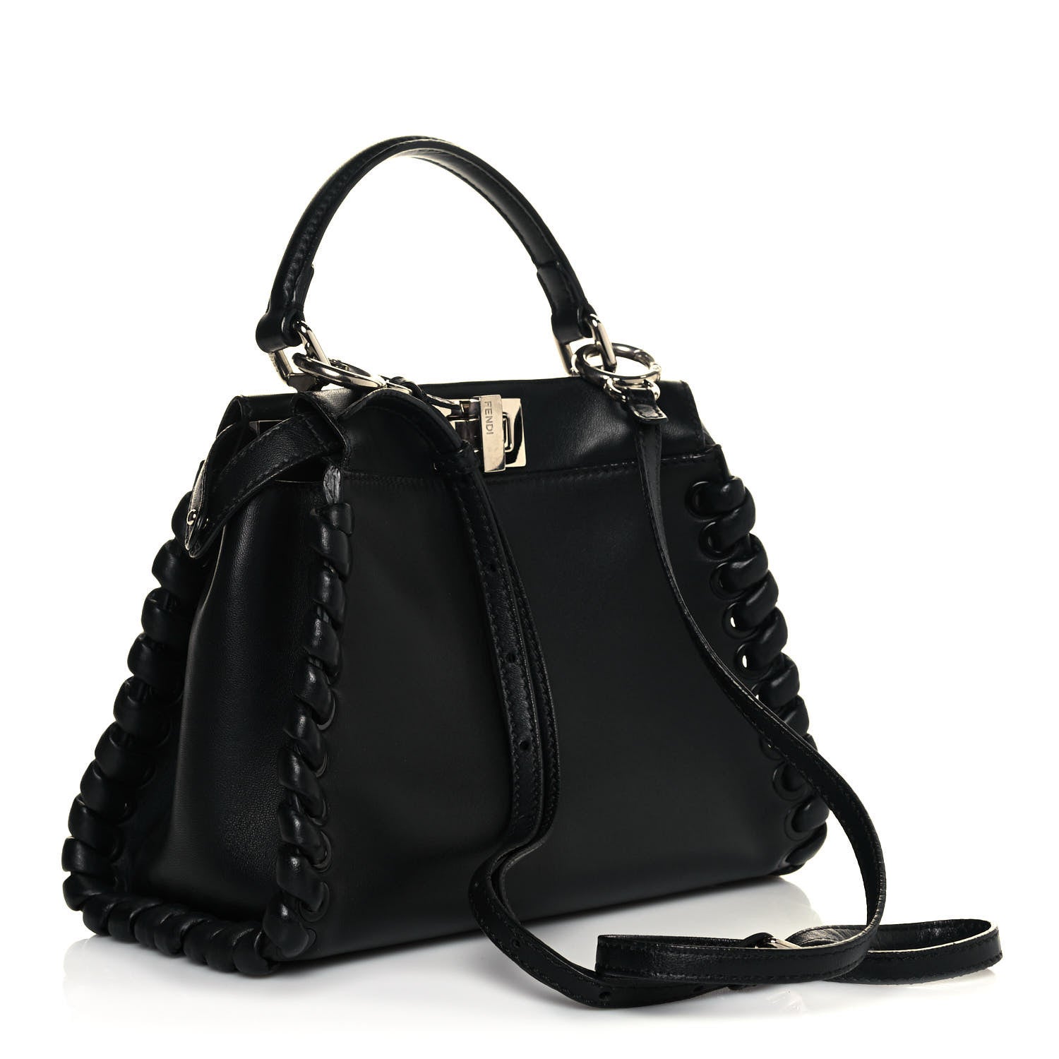 Fendi Nappa Lace Up Mini Peekaboo Iconic Satchel Black 3 of 13