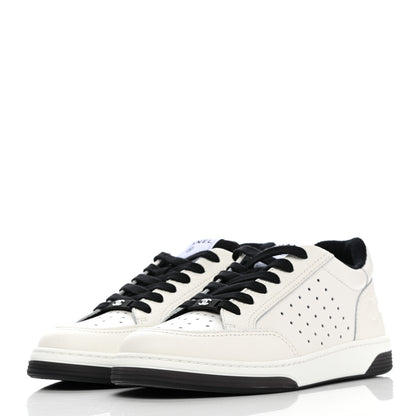 Chanel Grained Calfskin Fabric Womens Logo Sneakers 39 White Black 3 of 9