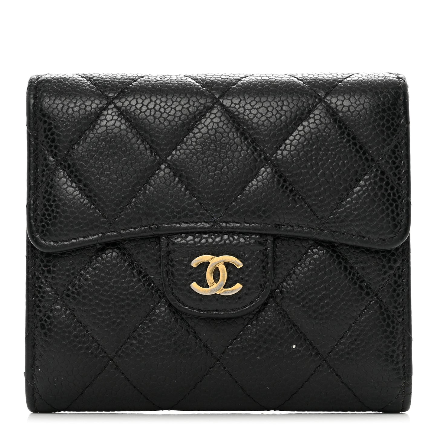 Caviar Quilted Compact Flap Wallet Black