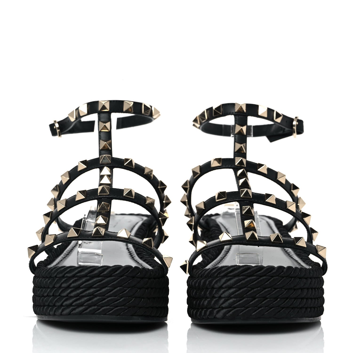 Valentino Garavani Calfskin Rockstud Ankle Strap Torchon Espadrille Caged 30/55mm Sandals 39 Black 2 of 8