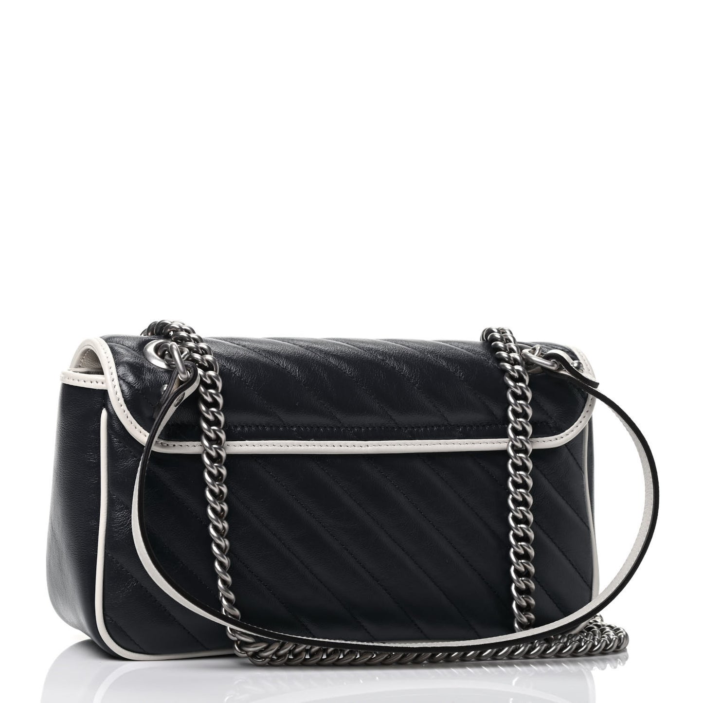 Vintage Effect Calfskin Matelasse Diagonal Small Torchon GG Marmont Shoulder Bag Blue Agata Mystic White