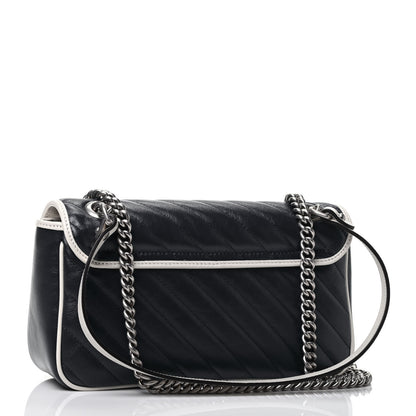 Gucci Vintage Effect Calfskin Matelasse Diagonal Small Torchon GG Marmont Shoulder Bag Blue Agata Mystic White 2 of 4
