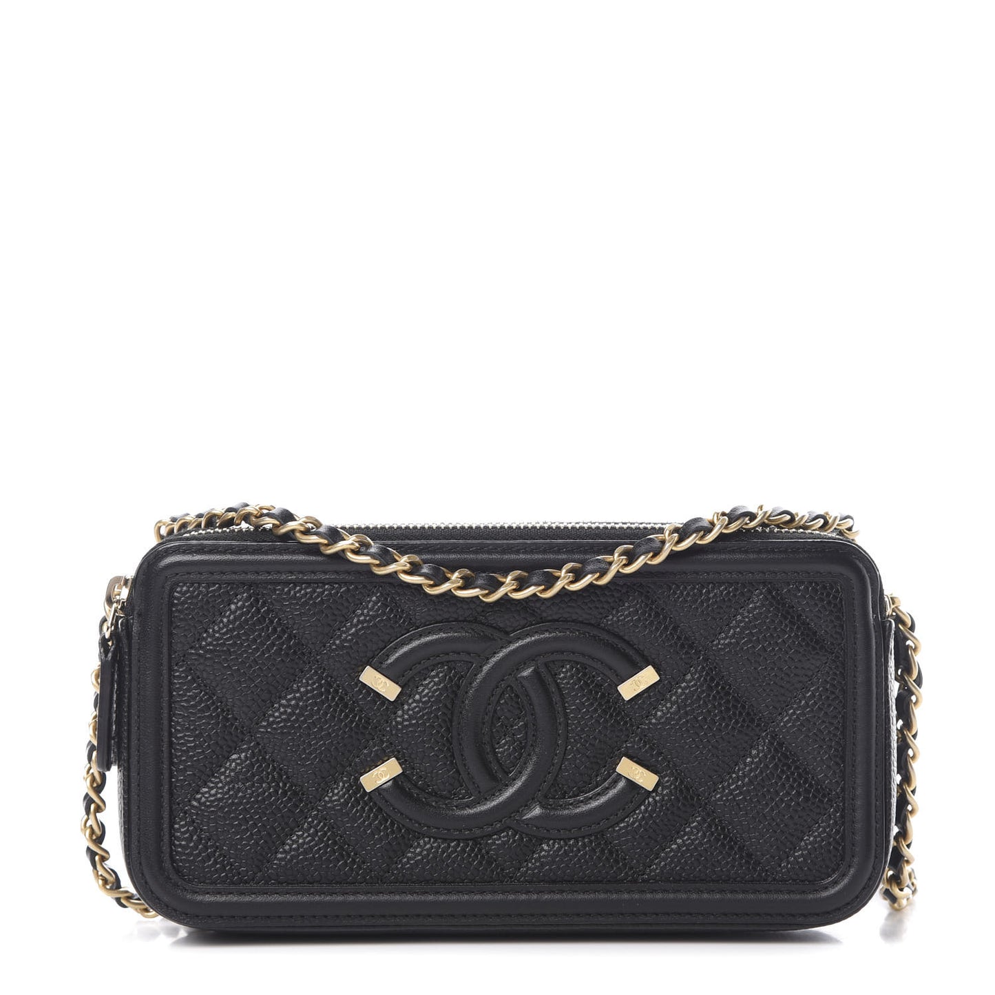 Caviar Quilted CC Filigree Clutch With Chain Black