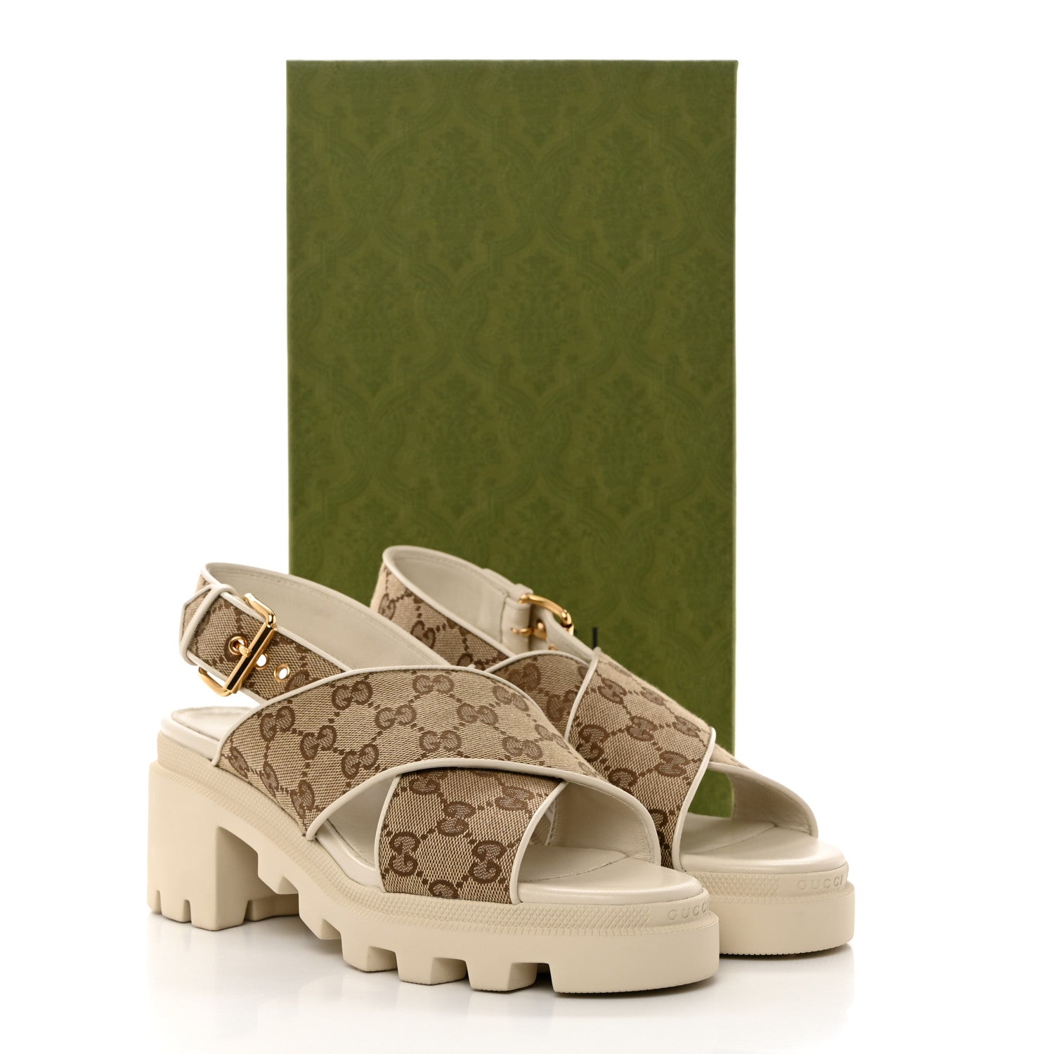 Gucci Monogram Granada Kid Trip 40/72mm Lug Sole Sandals 39.5 Beige Ebony Mystic White 9 of 9