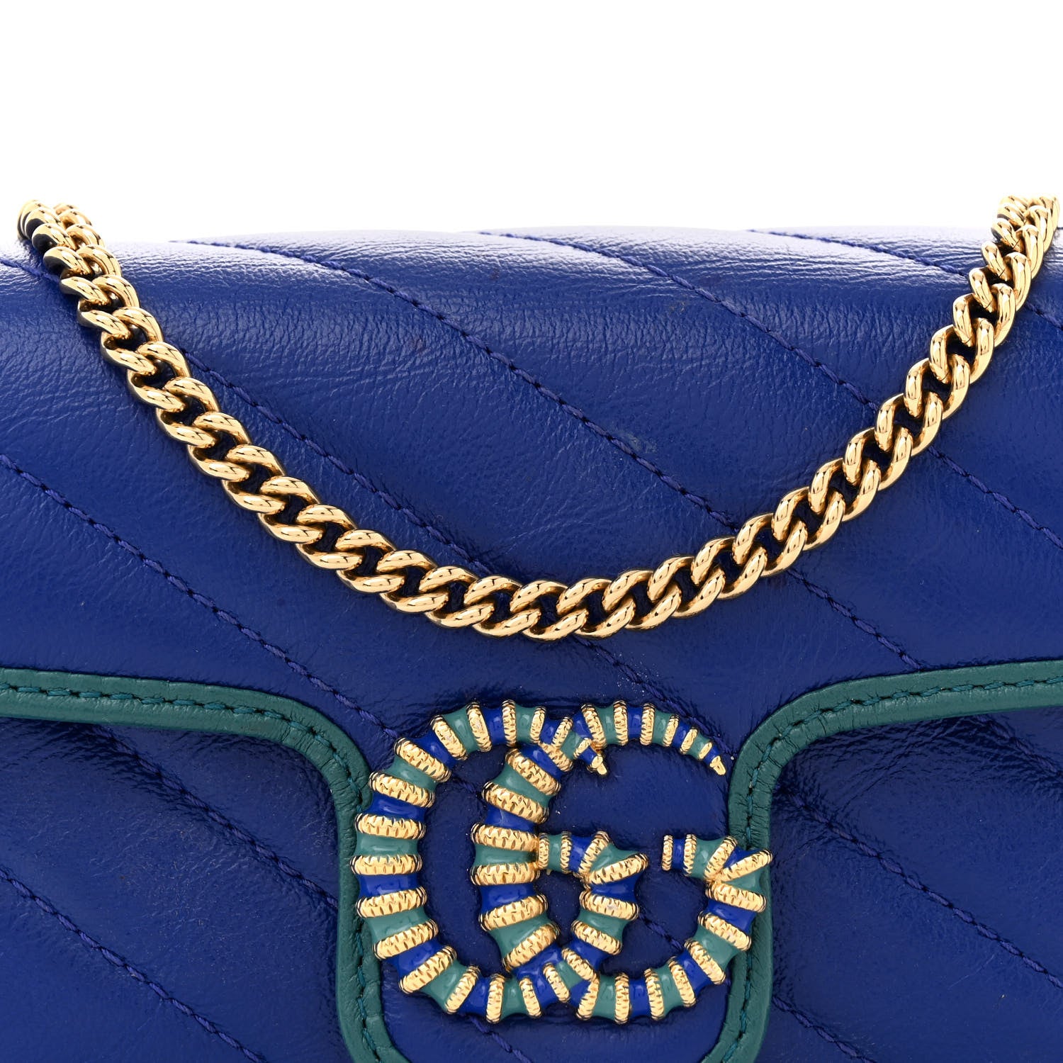 Gucci Azalea Calfskin Enamel Matelasse Diagonal Super Mini Torchon GG Marmont Shoulder Bag Imperial Blue Pavone 8 of 12