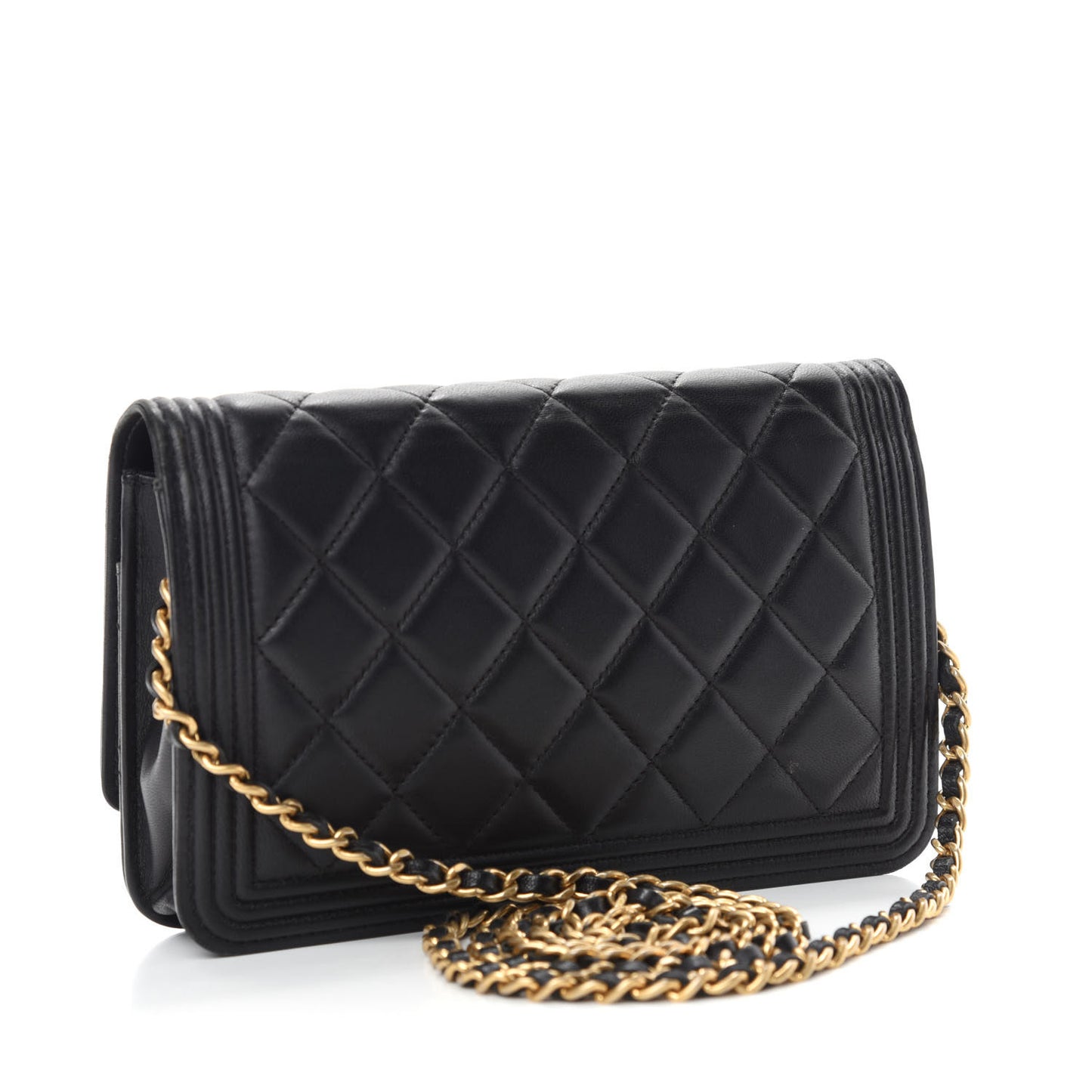 Lambskin Quilted Boy Wallet On Chain WOC Black