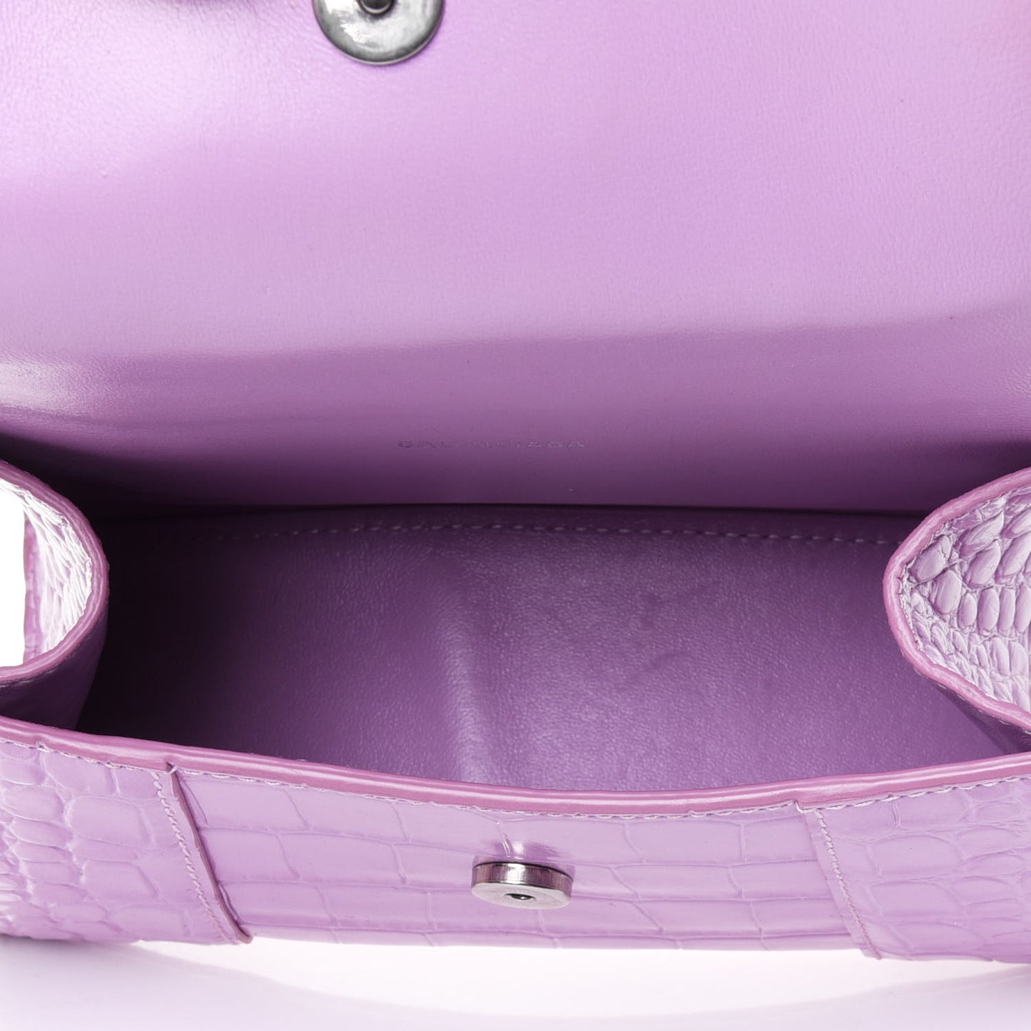 Shiny Calfskin Crocodile Embossed Hourglass Top Handle Bag XS Lilac