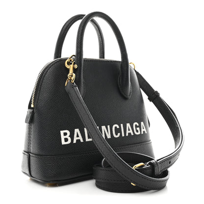 Balenciaga Signature Grained Calfskin XXS Ville Top Handle Bag Black White 3 of 10