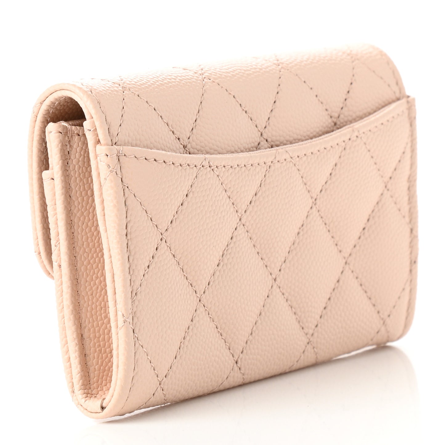 Caviar Quilted Flap Card Holder Wallet Beige