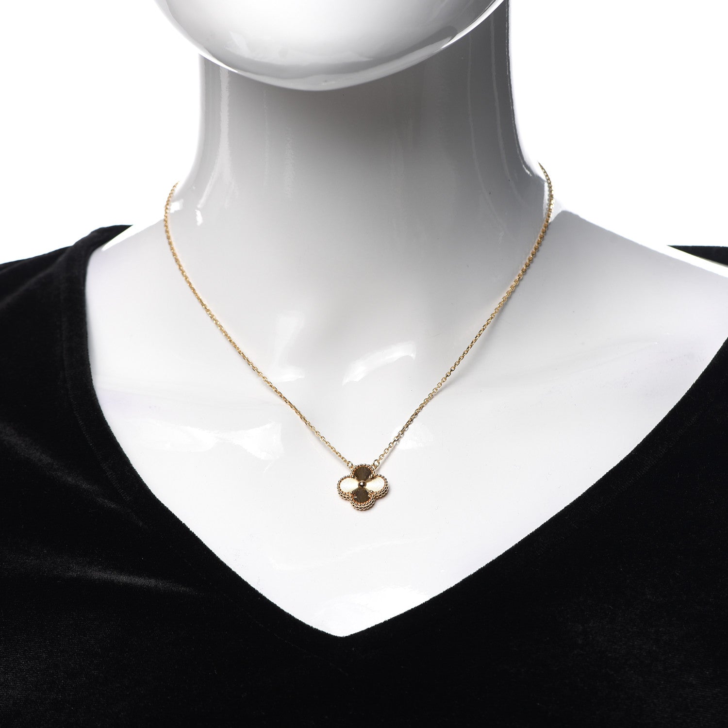 Van Cleef & Arpels 18K Yellow Gold Guilloche Vintage Alhambra Pendant Necklace 2 of 8