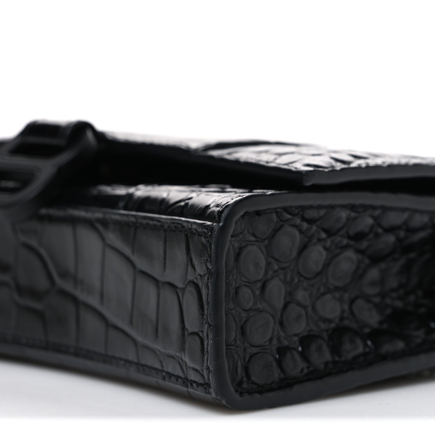 Balenciaga Shiny Calfskin Monochrome Crocodile Embossed Hourglass Chain Bag Black 9 of 9