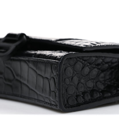 Balenciaga Shiny Calfskin Monochrome Crocodile Embossed Hourglass Chain Bag Black 9 of 9