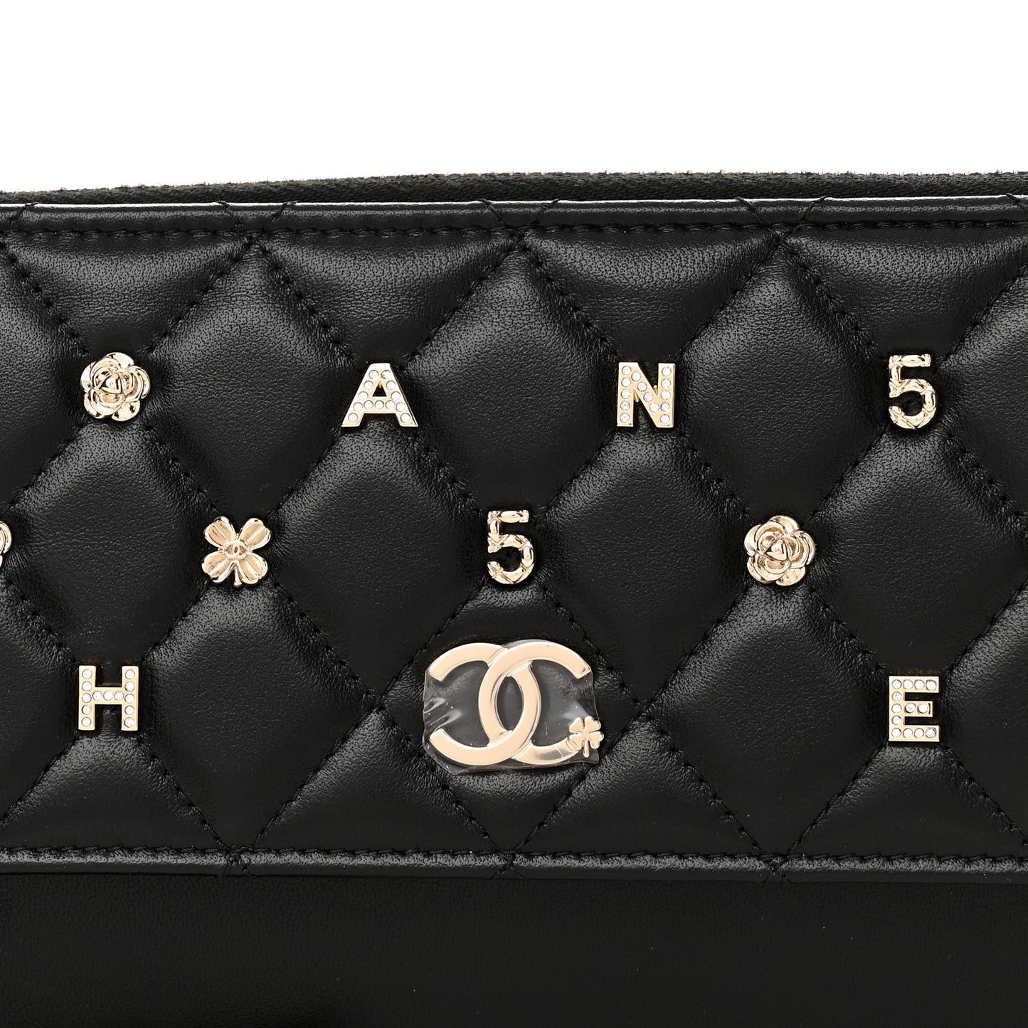 Lambskin Quilted All About Chanel Charm Wristlet Wallet Black