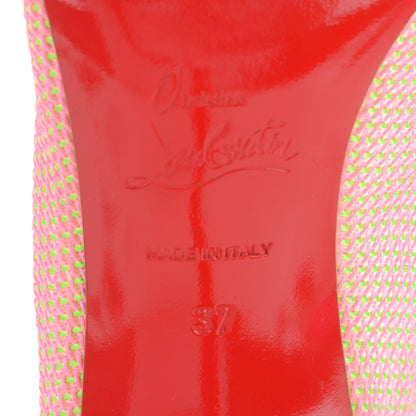 Christian Louboutin Lace Patent Raphia Follies 100 Pumps 37 Shocking Pink 6 of 7