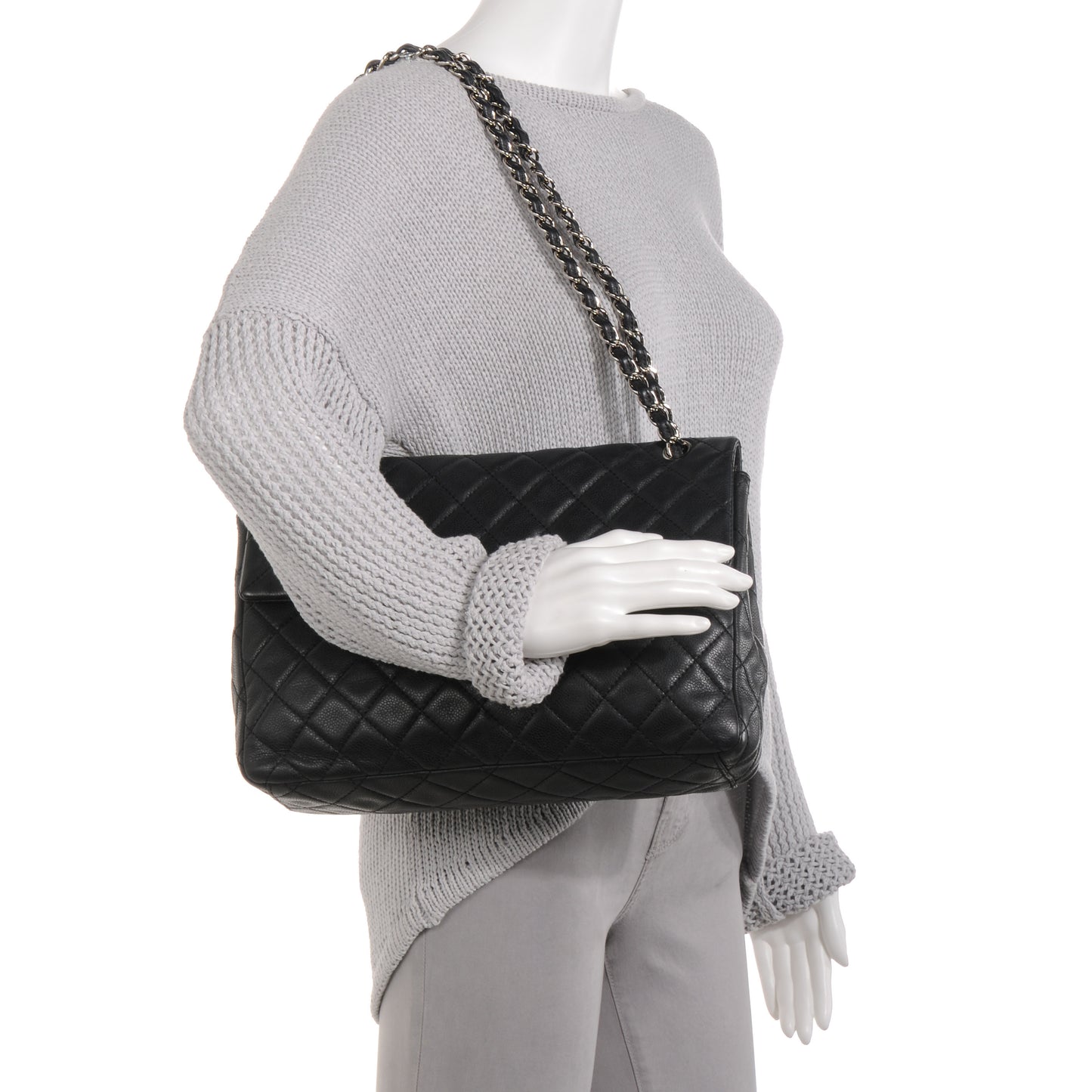 Washed Caviar Maxi Single Flap Black
