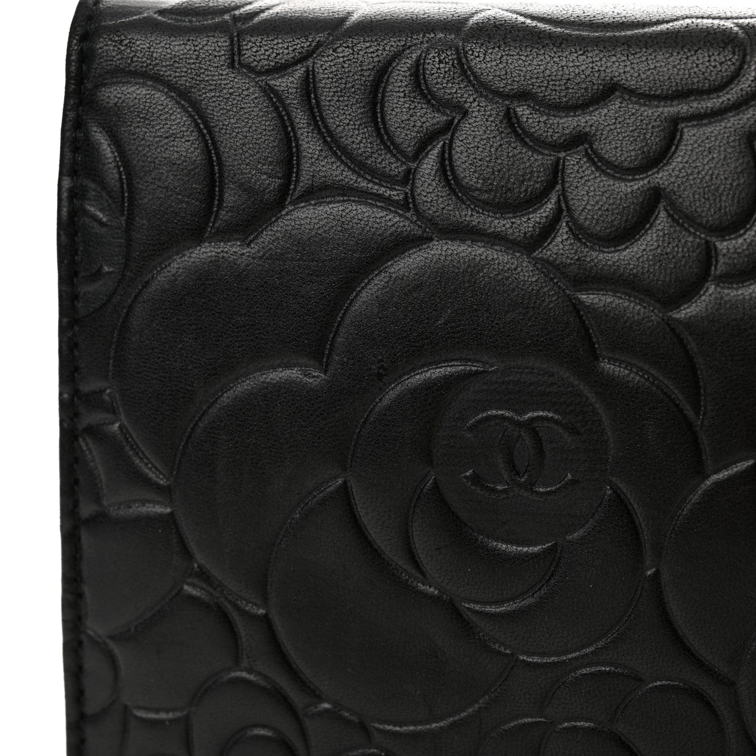 Chanel Lambskin Camellia Embossed Wallet on Chain WOC Black 14 of 15