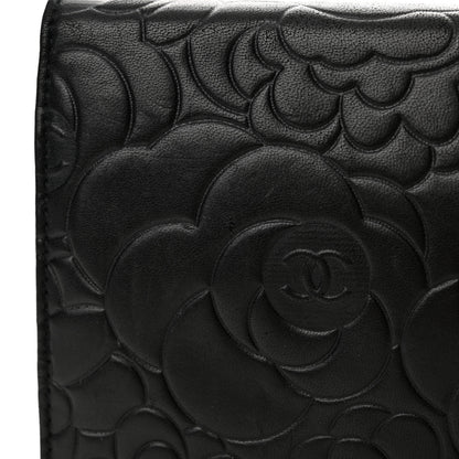 Chanel Lambskin Camellia Embossed Wallet on Chain WOC Black 14 of 15
